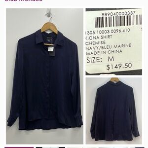 Club Monica 100% Silk NWT Kiona Navy Chemise Blouse Size Medium MSRP $149